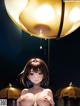 A naked anime girl standing under a lamp.